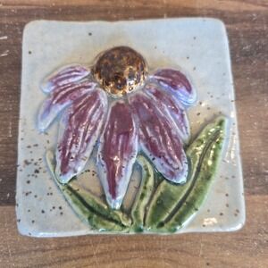 Fresh Fish Ceramic Tiles Floral Small Wall Hanging Home Decor 4" x 4" x 1.25"